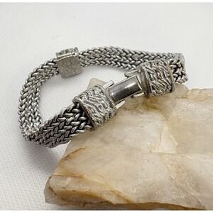 Napier Silver Tone Woven Chain Bracelet 7.25" Fold Over Clasp Vintage Retro